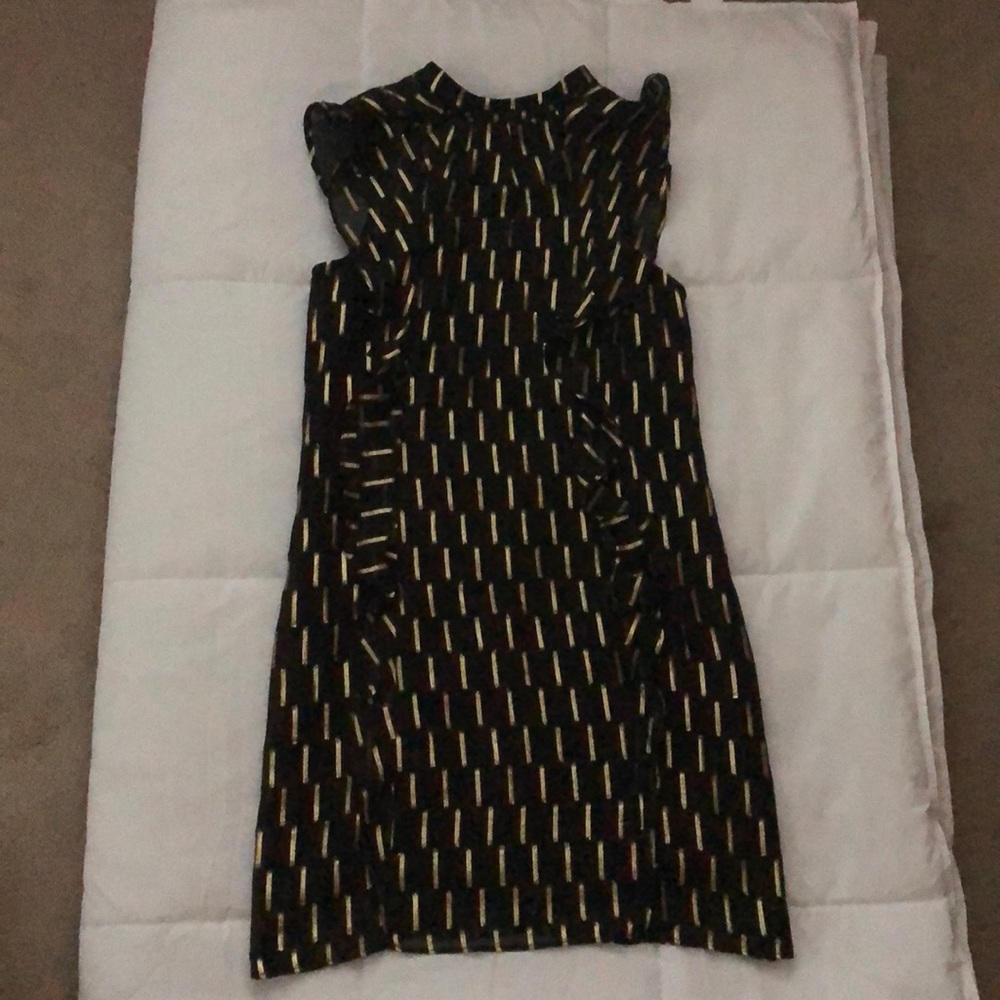 Black dress with gold mini striped